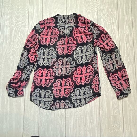 Milly x Banana Republic Women's True Navy Blue & Pink Roll Tab Tunic Top Size 2 - Picture 9 of 12